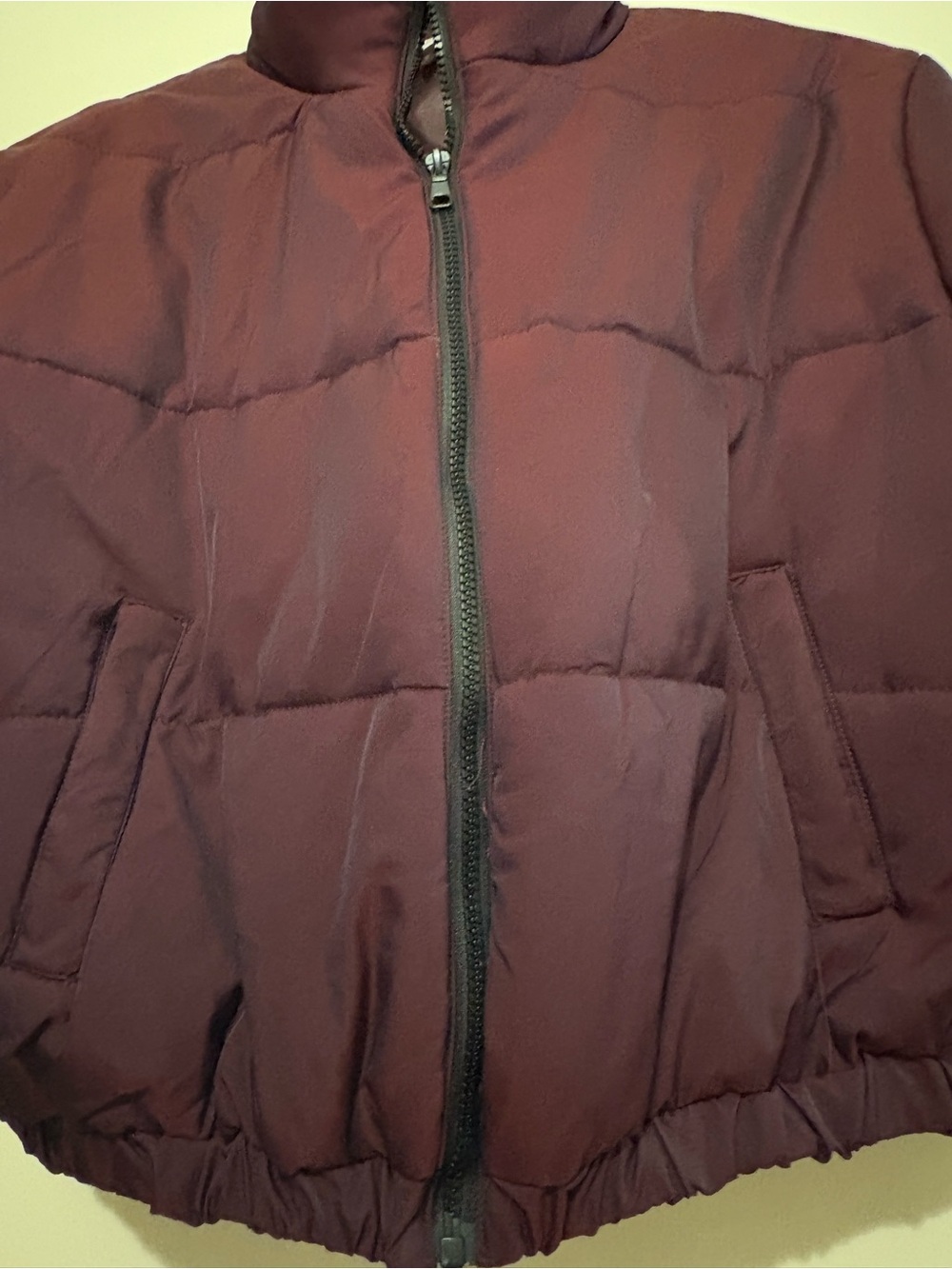 Women's Burgundy Puffer Jacket - Crop Winter Coat - Picture 6 of 8